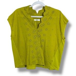 Samansa Mos2 Blue Lime Green Cotton Blouse M/L